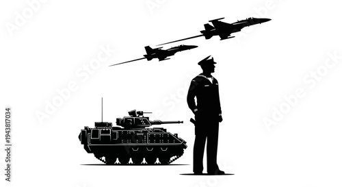 Military Power: Soldier, Tank, and Fighter Jets in Silhouette