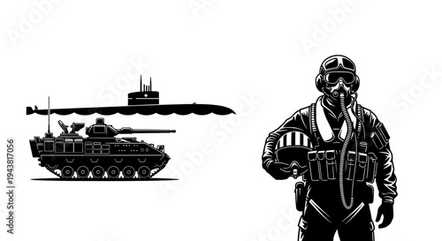 Military Power: Tank, Submarine, and Pilot