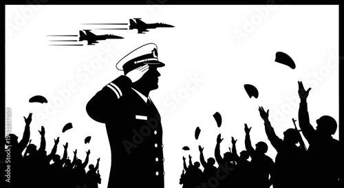 Military Salute Ceremony: Officer Honored by Air Show and Crowd Cheers