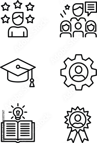 A collection of icons representing business, education, and achievement.
