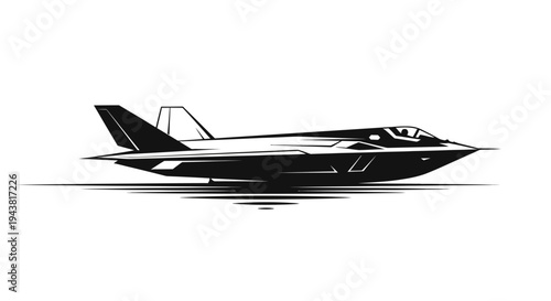 Modern Stealth Fighter Jet Silhouette, Side View, Vector Art