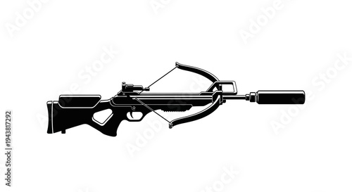 Modern Tactical Crossbow with Silencer - Black Silhouette