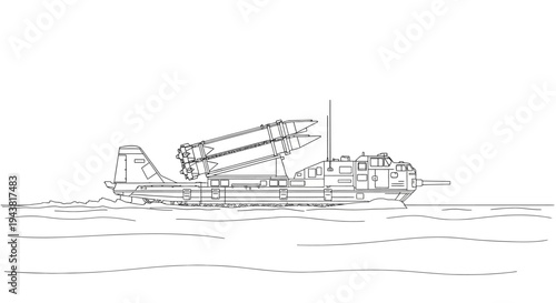 Naval Missile Launcher Ship on Water - Military Technology