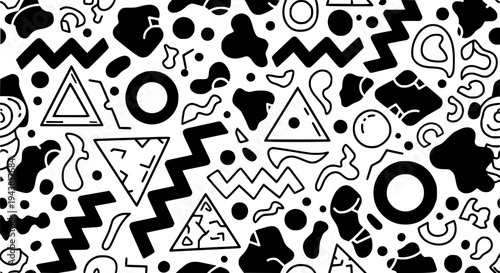Triangles doodle drawn with black lines and geometric shapes on white background featuring triangle, illustration,