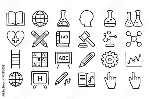 Minimal STEM Education Icon Pack with Laboratory and Classroom Symbols
