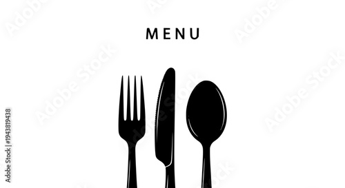 Utensils dining set with fork, knife, and spoon on a white background. featuring tableware, cutlery, eating with meal