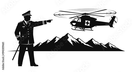 Officer Directs Medical Helicopter Over Mountain Rescue Scene