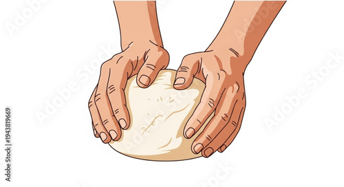 Hands Kneading Bread Dough.