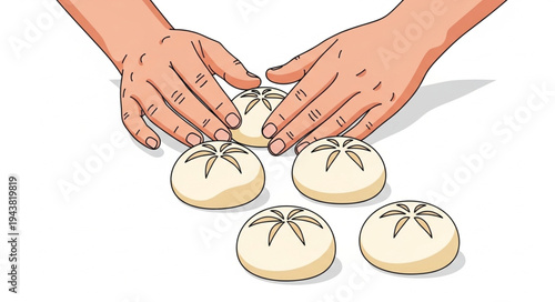 Hands making buns with strings.