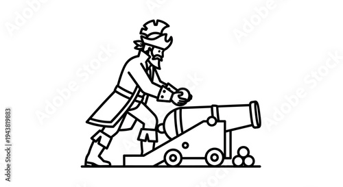 Pirate Loading Cannon, Nautical Adventure, Historical Warfare