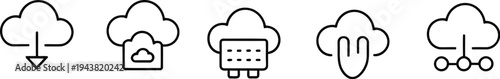 Cloud icon set for digital storage and online data management solutions