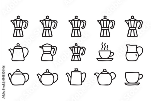 Hot Beverage Symbol Set with Coffee Maker Teapot and Mug