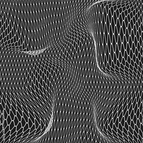 Abstract white wireframe mesh  a black background, adapted for football or soccer themed designs. for soccer match posters, football tournament promotions, sports technology graphics,