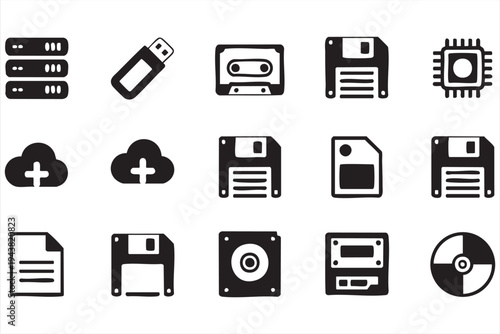 Minimal Technology Data Storage Line Icon Set for Digital Hardware