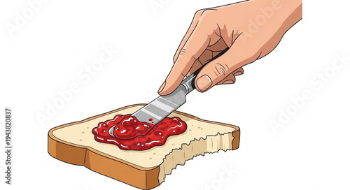 Hand spreading jam on toast.
