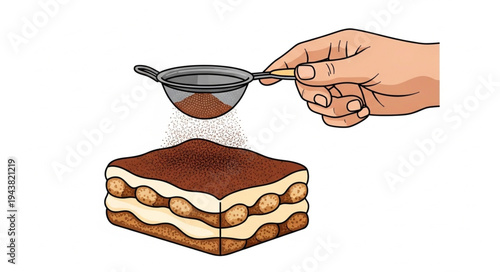 Hand sprinkling cocoa powder cake.