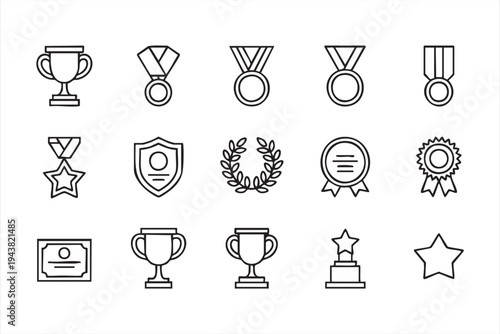 Minimal Award Medal and Trophy Line Icon Set for Achievement Design