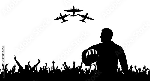 Pilot Salutes Crowd as Jets Fly Over: Patriotism, Airshow, Celebration