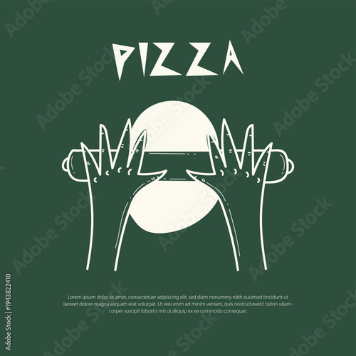 Hands Rolling Pizza Dough With Rolling Pin Illustration — Vintage Minimal Pizzeria Design