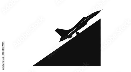 Silhouette of a fighter jet taking off from a ramp, symbolizing ambition and progress