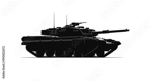 Silhouette of a modern battle tank on a white background
