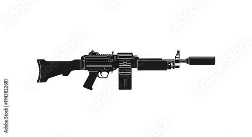 Silhouette of a Modern Assault Rifle with Silencer