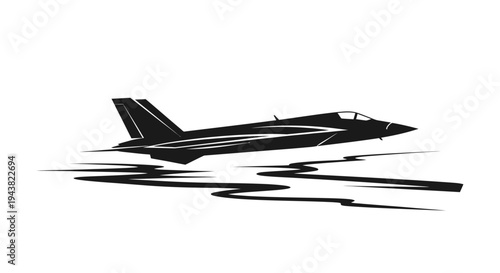 Silhouette of a modern fighter jet flying low, leaving a trail of smoke, dynamic motion.
