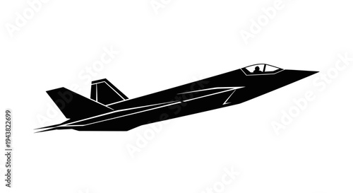 Silhouette of a modern stealth fighter jet in flight against a white background