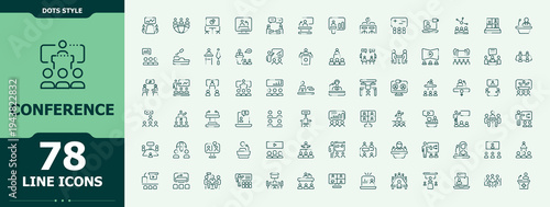 Conference icon collection. Presentation icon set. Includes thin line symbols people, meeting, training, team, group, business and more. Signs for web and mobile app.