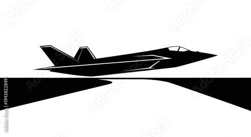 Silhouette of a Stealth Fighter Jet taking off from a runway, modern military aircraft