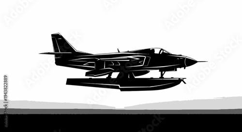 Silhouette of a vintage seaplane taking off from water, retro aviation style