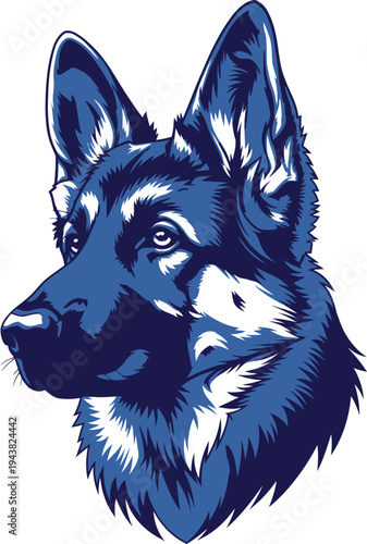 German Shepherd Dog Head Detailed Vector Illustration