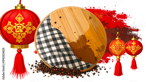 Traditional Chinese knot ornament illustration set with red and gold tassels, festive decorative vector collection for Lunar New Year, luck and cultural design