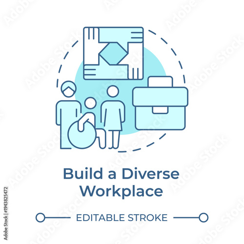 Build a diverse workplace soft blue concept icon. Inclusive partnership, social entrepreneurship. Round shape line illustration. Abstract idea. Graphic design. Easy to use in presentation, article