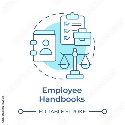 Employee handbooks soft blue concept icon. Workflow guidelines. Legal compliance, business law. Round shape line illustration. Abstract idea. Graphic design. Easy to use in presentation, article