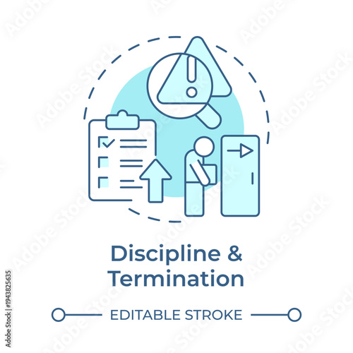 Discipline and termination soft blue concept icon. Corporate management, human resources. Round shape line illustration. Abstract idea. Graphic design. Easy to use in presentation, article