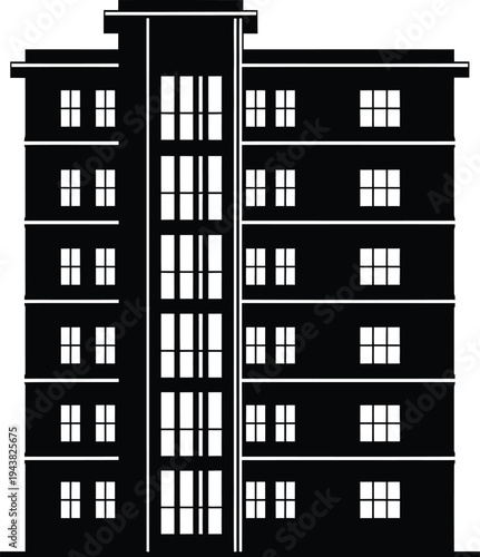 Apartment Building Facade Silhouette Vector Illustration
