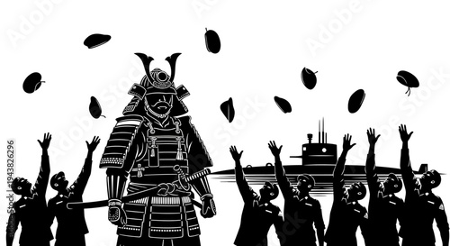 Samurai Warrior with Submarine and Crowd