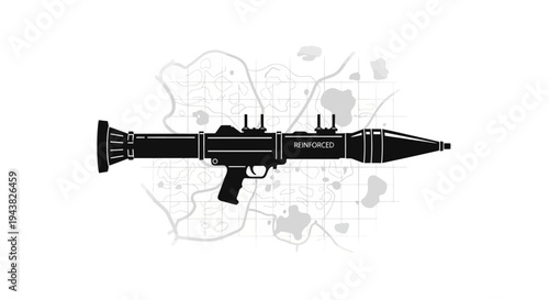 Silhouette of RPG Launcher on Top of a Map Background