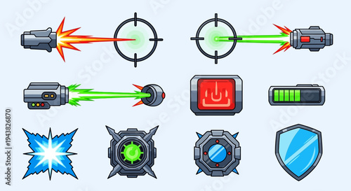 Various futuristic icons and symbols are displayed on a screen.