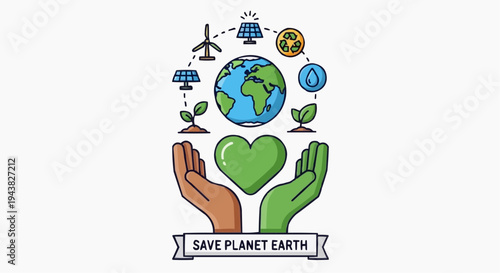 save the planet Save Planet Earth Sustainable Environment Protection Concept Flat Vector Illustration with Green Nature, Eco Friendly Future and Global Conservation