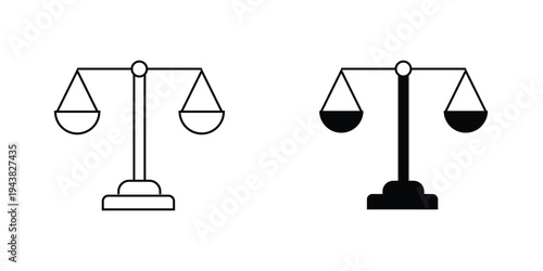 Balance scale vectors icons set in filled and strokes on white background