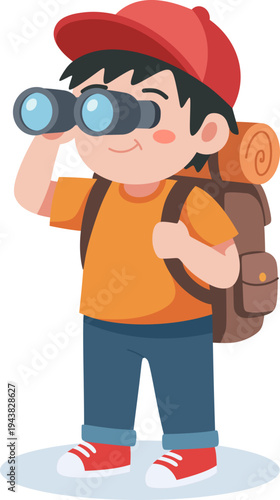 Kid Explorer with Binoculars Illustration 