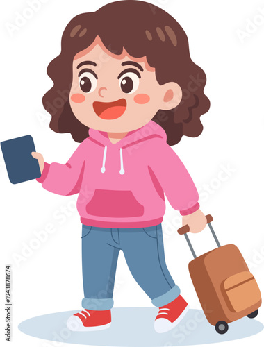 Kid Traveler with Suitcase Illustration 