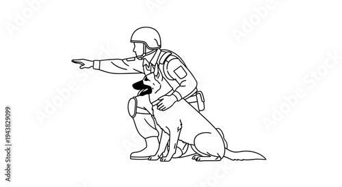 Soldier with military dog pointing direction, K9 unit, tactical training, teamwork, security