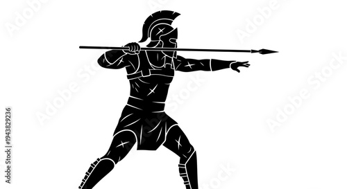 Spartan Warrior Throwing Spear Silhouette