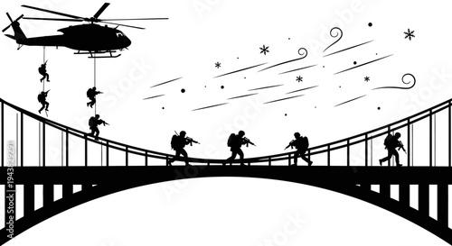 Special Forces Raid Bridge by Helicopter in Snowy Storm