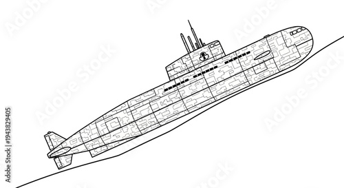 Submarine Illustration, Naval Vessel, Military Technology, Underwater Exploration