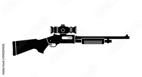 Tactical Shotgun with Scope Silhouette - Modern Firearm Icon