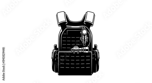 Tactical Vest with Grenade and Magazine Pouch - Black and White Illustration